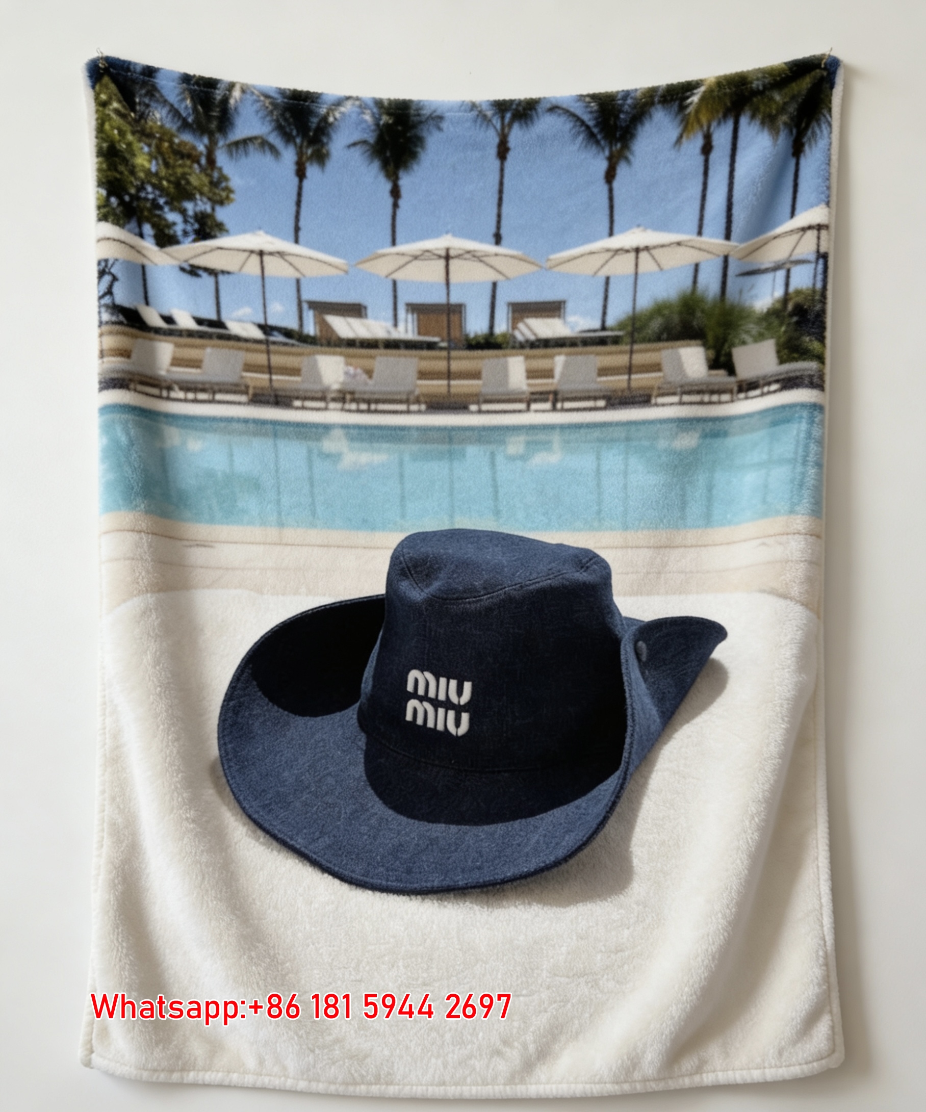 Miumiu Denim Blue White Turquoise Flannel Sofa Throw Blanket – Printed Poolside Resort Look IMG_0547
